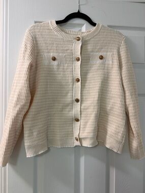 Elegant Cream Button-Up Knit Blazer Jacket